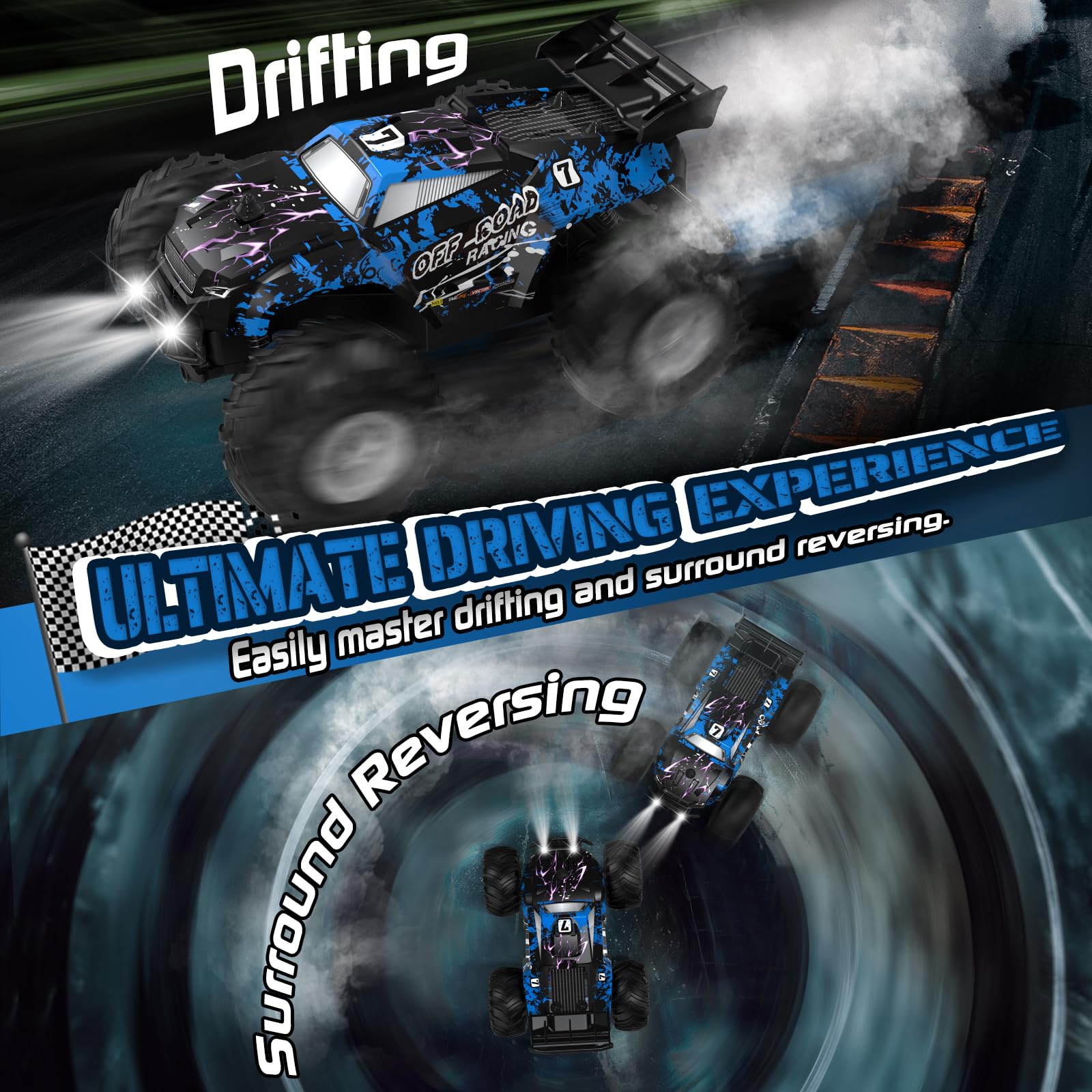 Hielse RC car in drift motion for exciting turns
