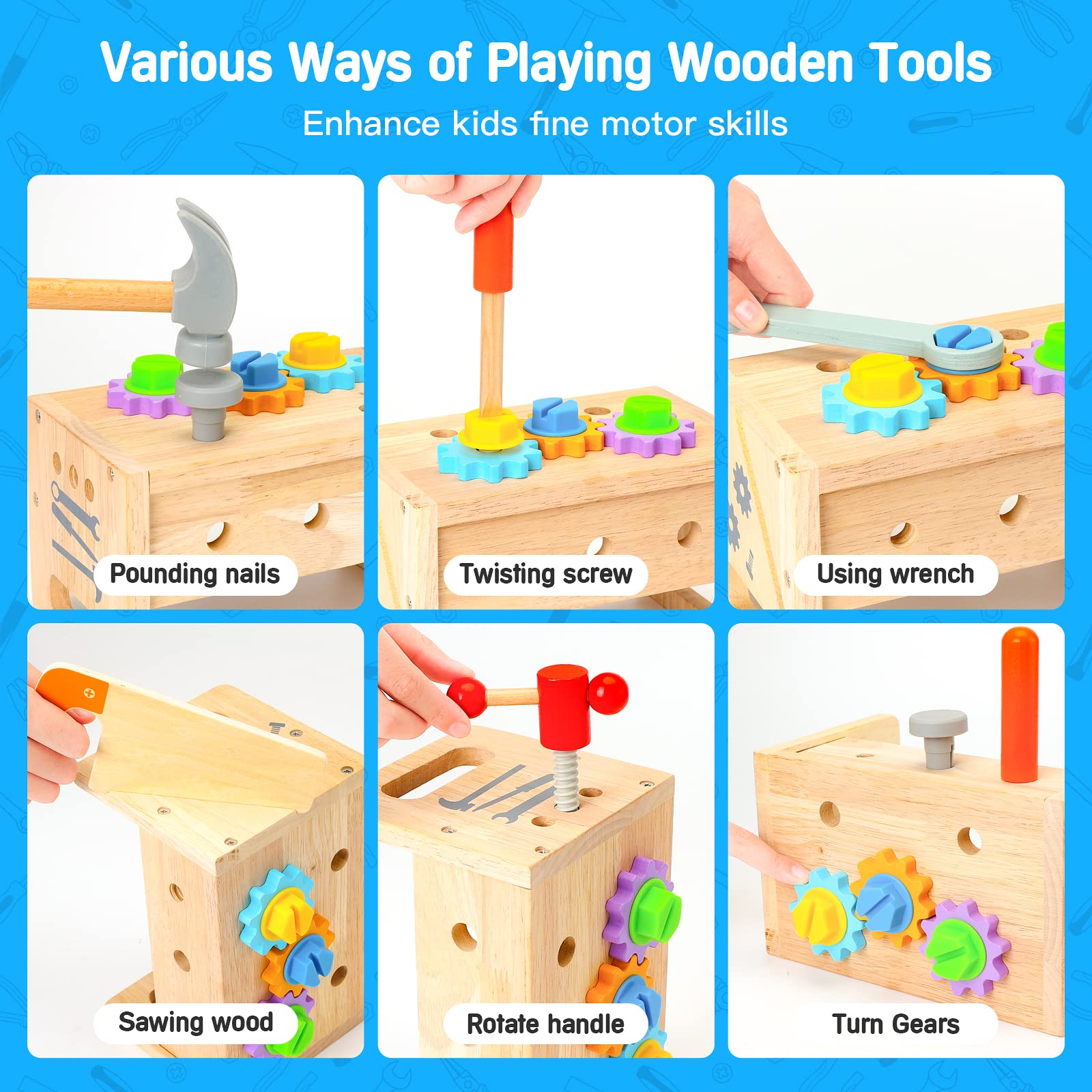 Hieoby wooden hammer builds hand-eye coordination during play.