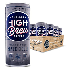 High Brew Black & Bold cold brew bottle pour highlights bold flavor and caffeine on the go