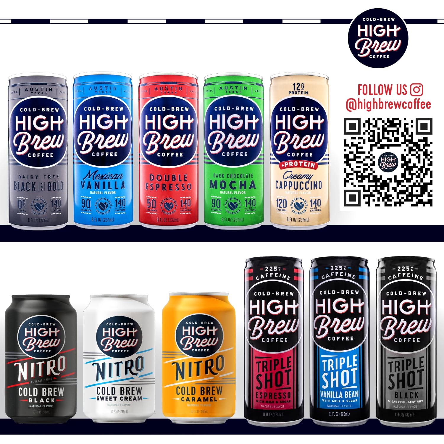 High Brew Mexican Vanilla 12-pack cans for travel and quick caffeine.