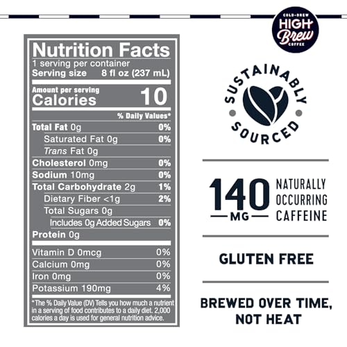 High Brew gluten-free low sugar label emphasizes dietary suitability