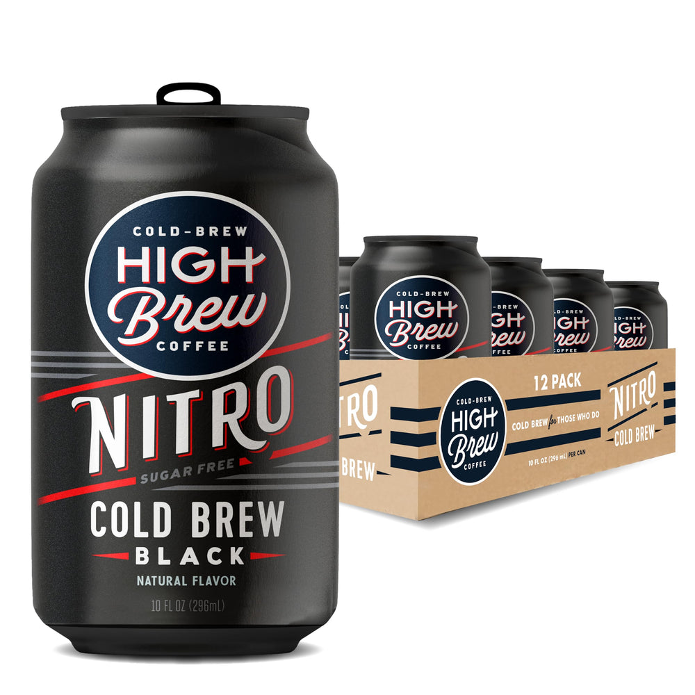 High Brew Nitro Black can front view highlighting sugar-free, dairy-free cold brew convenience