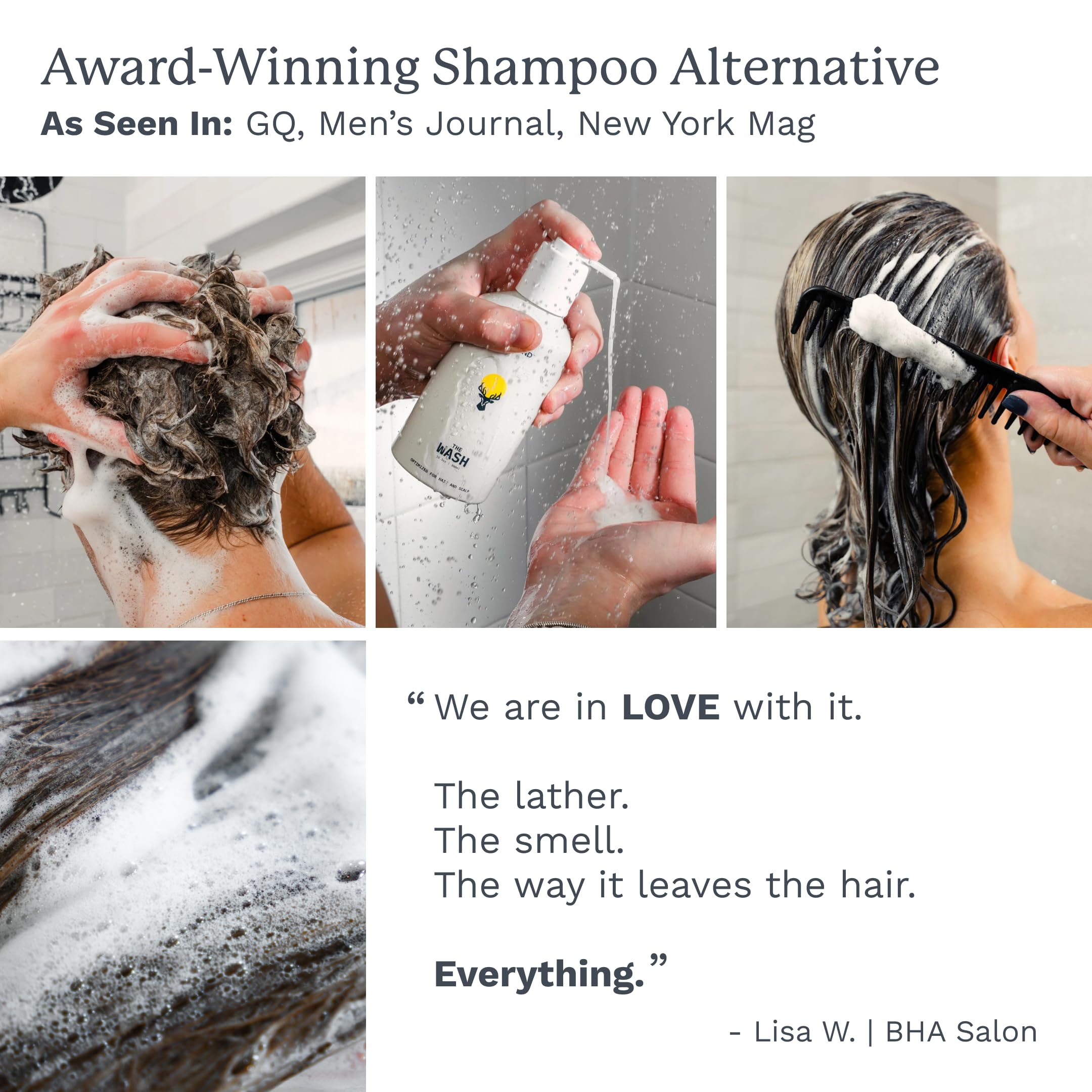 Wet hair after using The Wash showing hydrated texture
