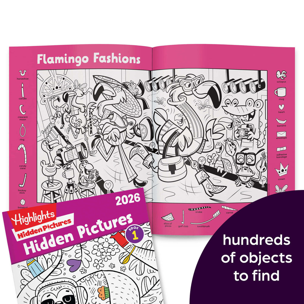 Highlights Hidden Pictures activity pages with hidden objects and coloring after discovery