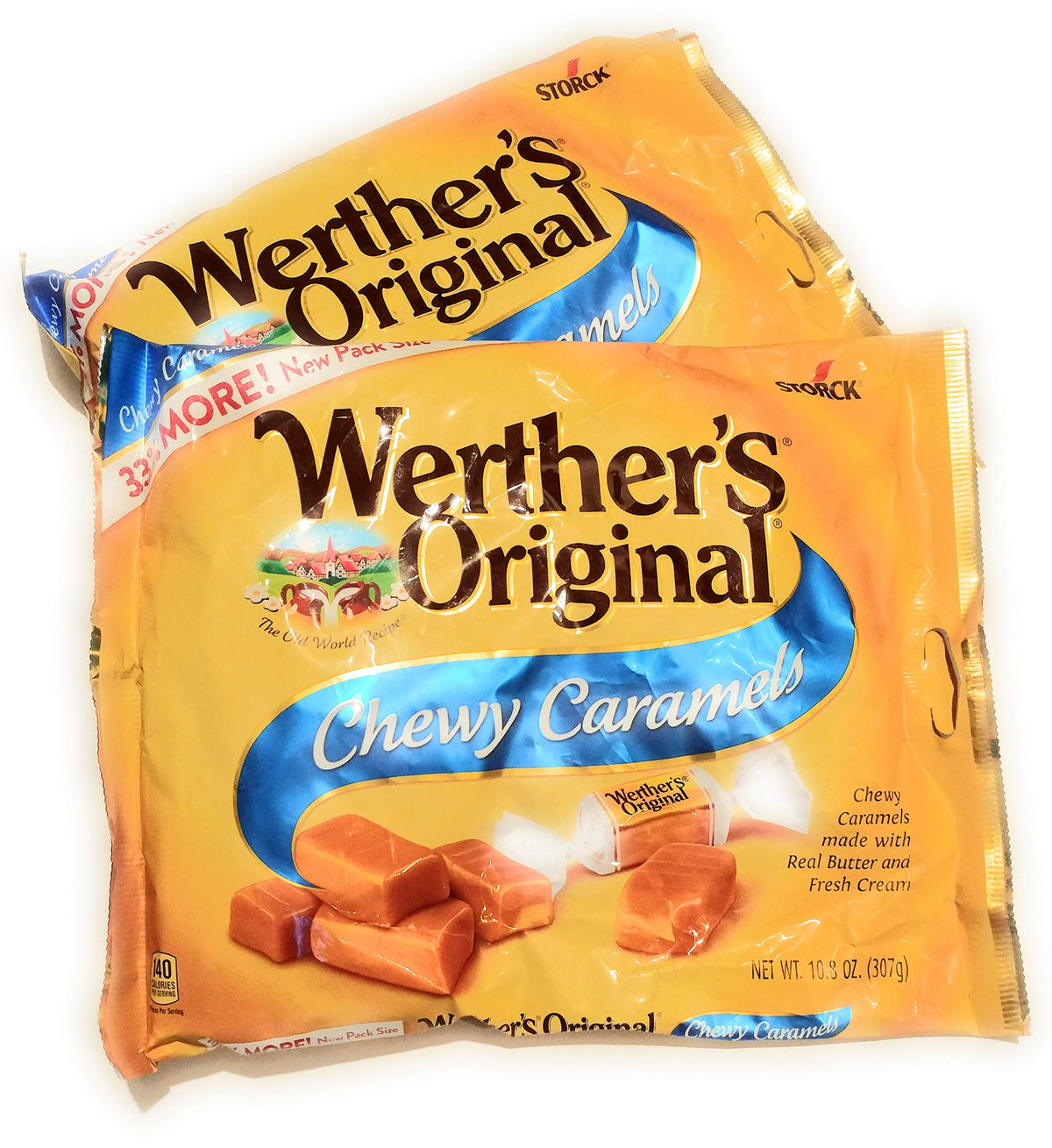 Highspirit Werther's Originals Chewy Caramels two 10.8 oz bags with a soft vanilla center, great for sharing.