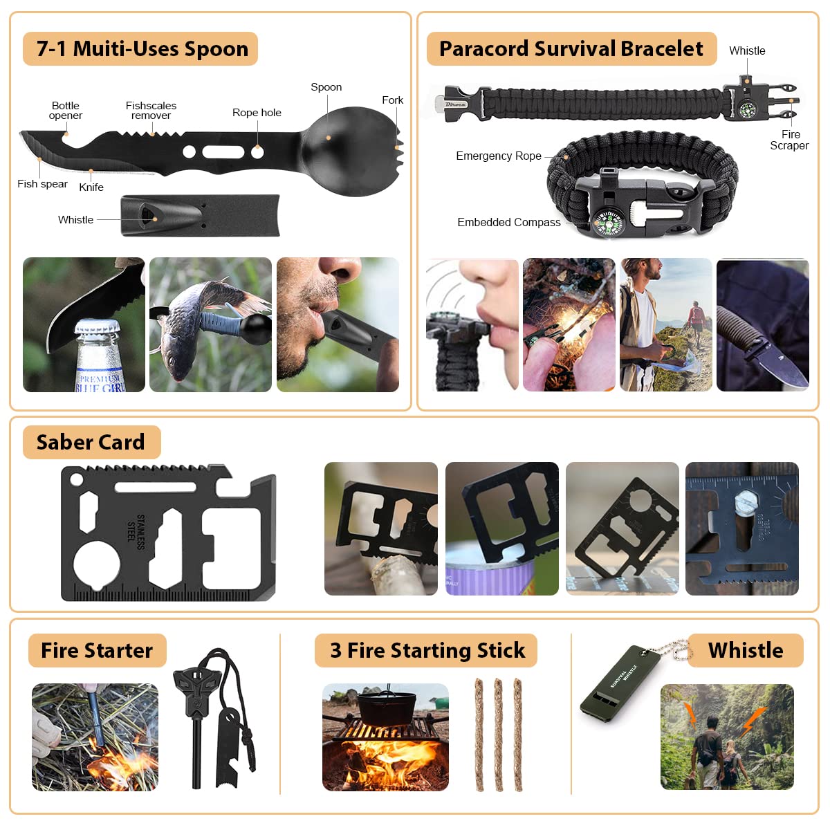 HIHEGD multi-tool set includes axe, shovel, knife for robust field tasks.