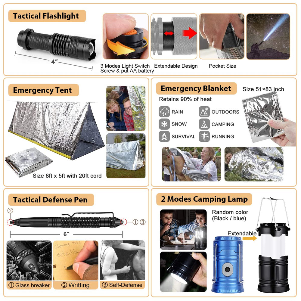 HIHEGD emergency tent and blanket support shelter and warmth in sudden conditions.