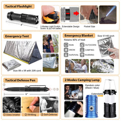 HIHEGD emergency tent and blanket support shelter and warmth in sudden conditions.