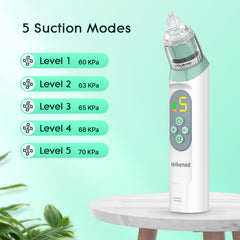 Hihened nasal aspirator with low-noise operation and soothing lights