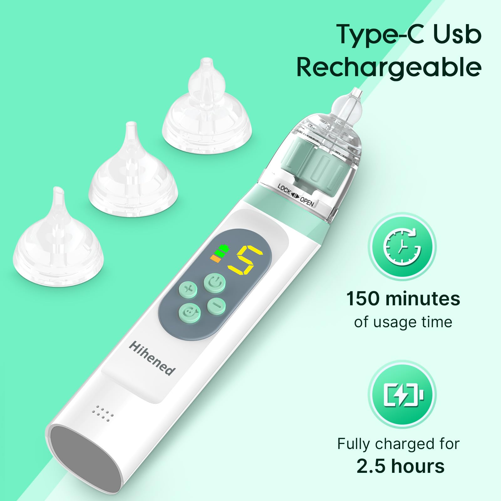 Hihened nasal aspirator with removable collection cup for quick cleaning