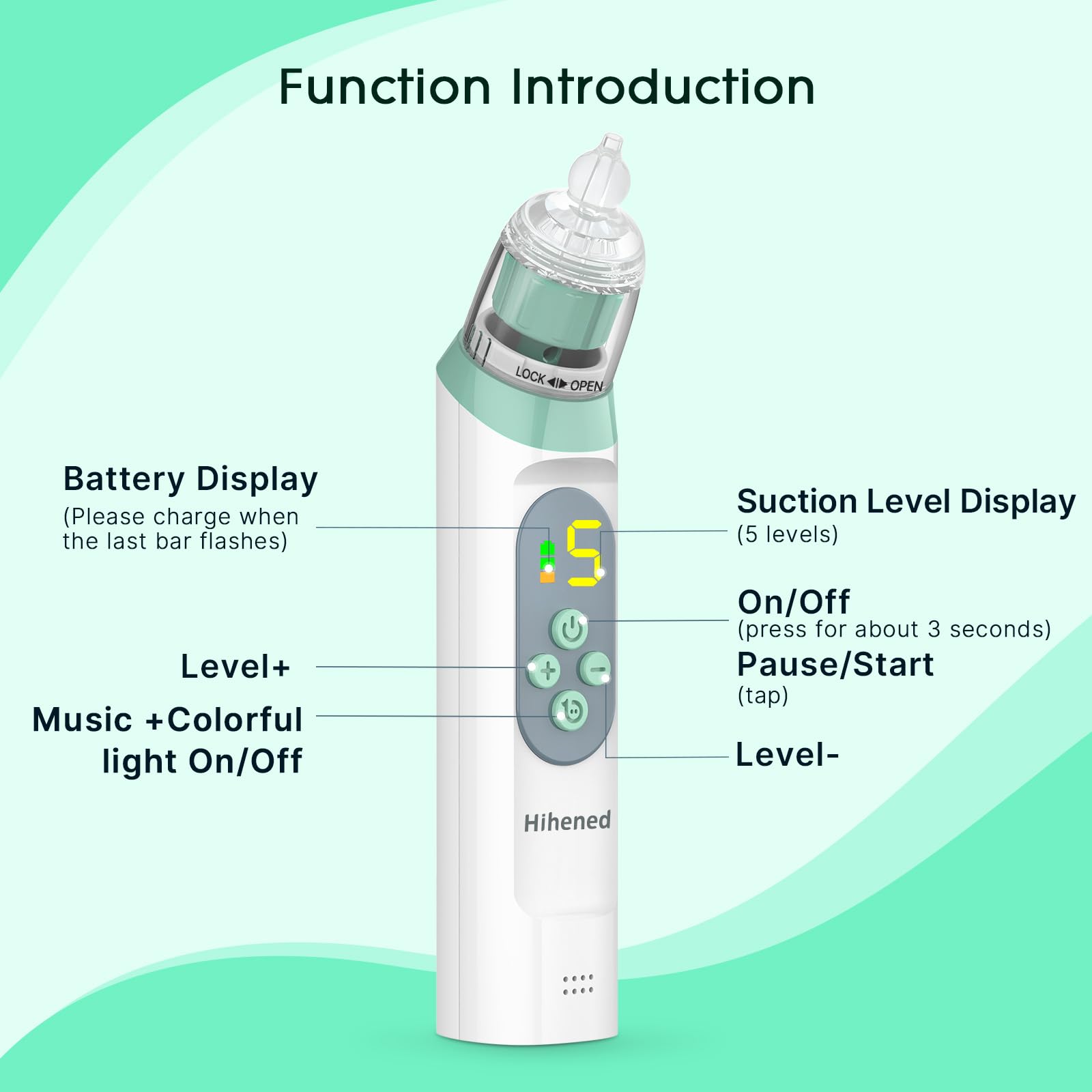 Hihened USB rechargeable nose aspirator for portable use