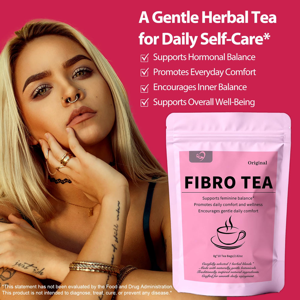 Hiherbs Fibro Tea packaging with eco-friendly design for easy daily prep.