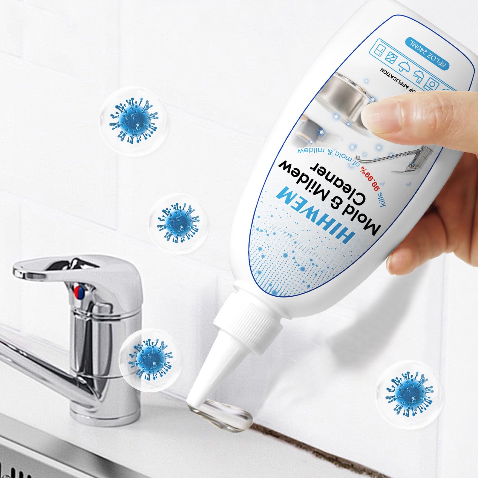 HIHWEM Mold Mildew Remover Gel bottle front view showing ready-to-use formula