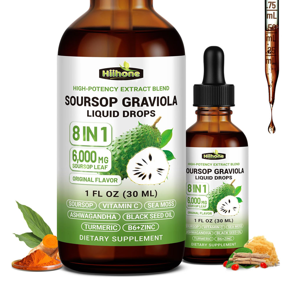 HIIHONE Graviola Soursop liquid bottle for daily immune support.