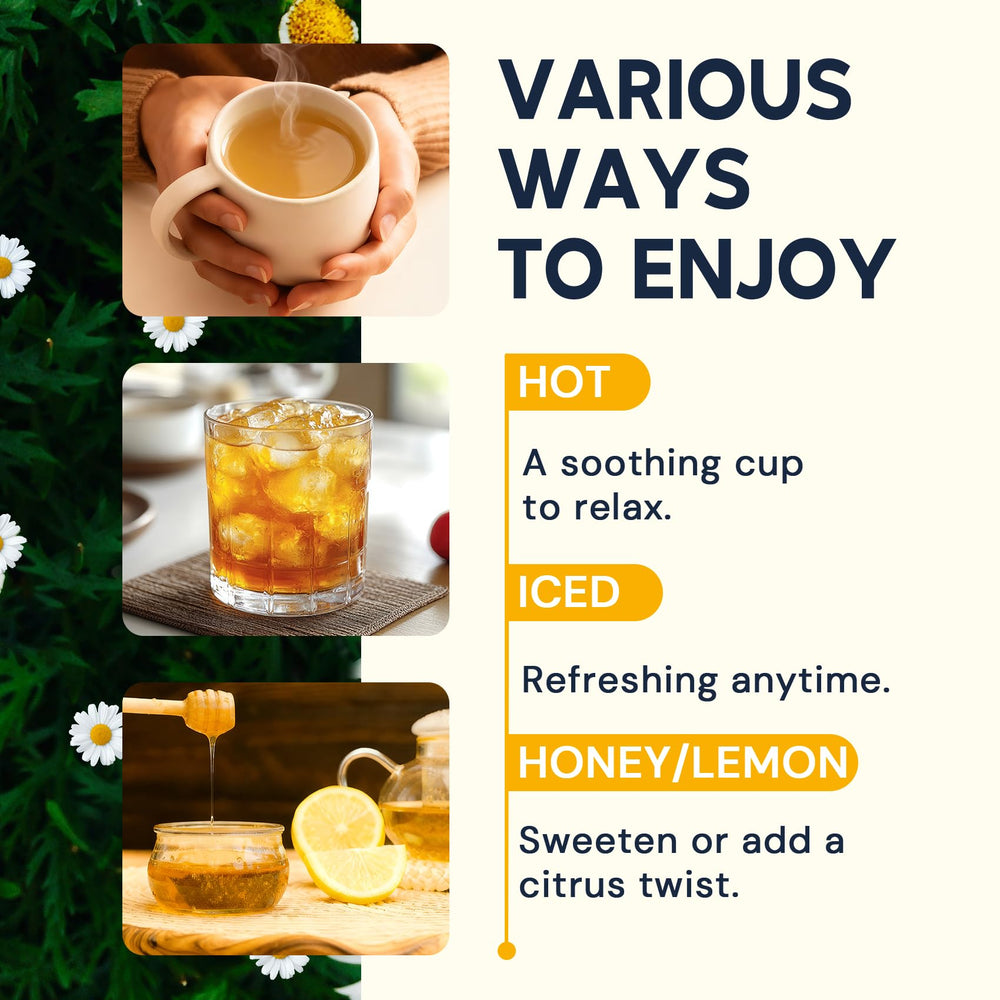HIIHONE chamomile tea bedtime ritual for a peaceful evening moment.