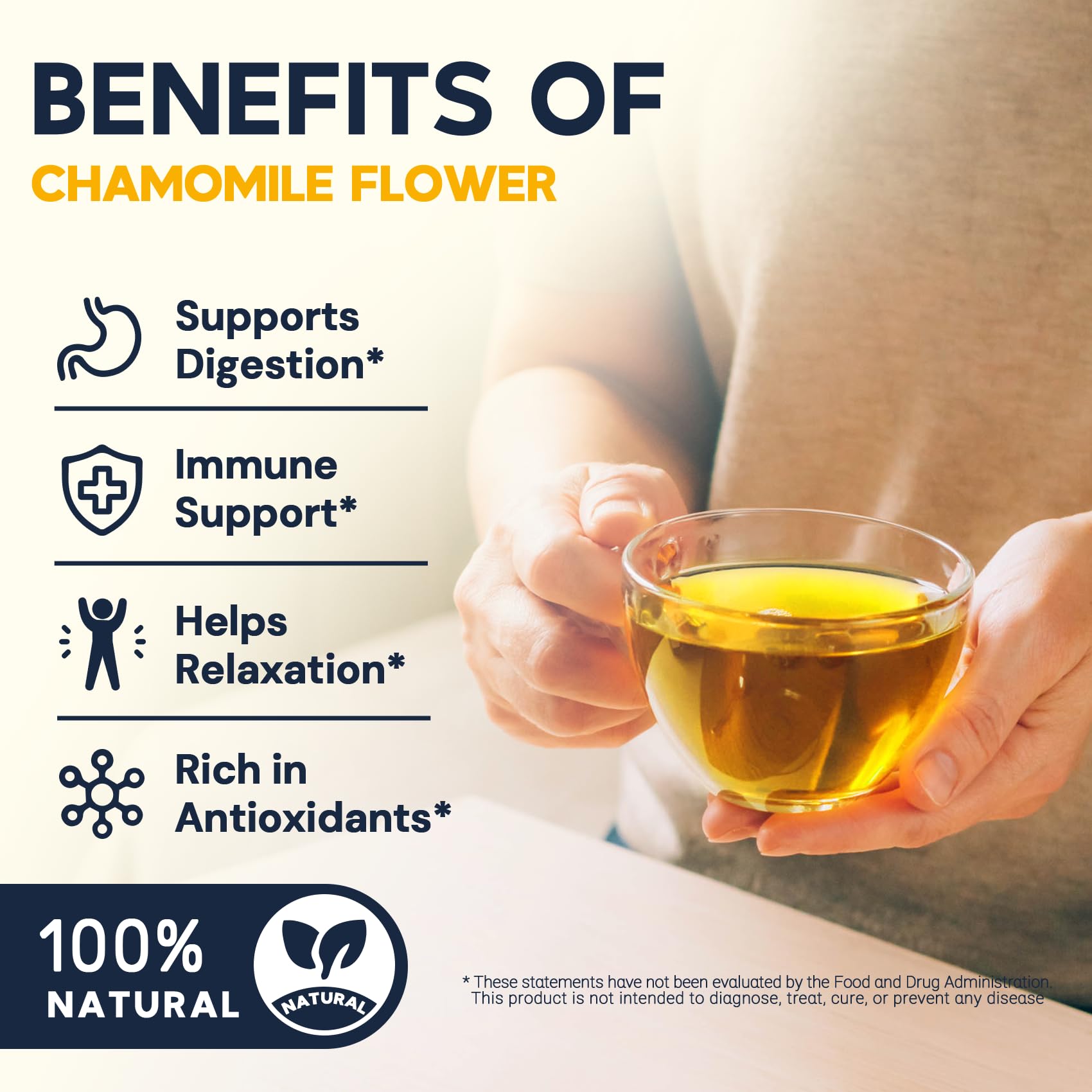 HIIHONE chamomile flowers showing fresh petals used in the tea bags.