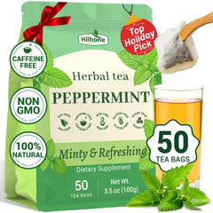 Hiihone Peppermint Tea Bags packaging shows caffeine-free herbal blend for daily refreshment.