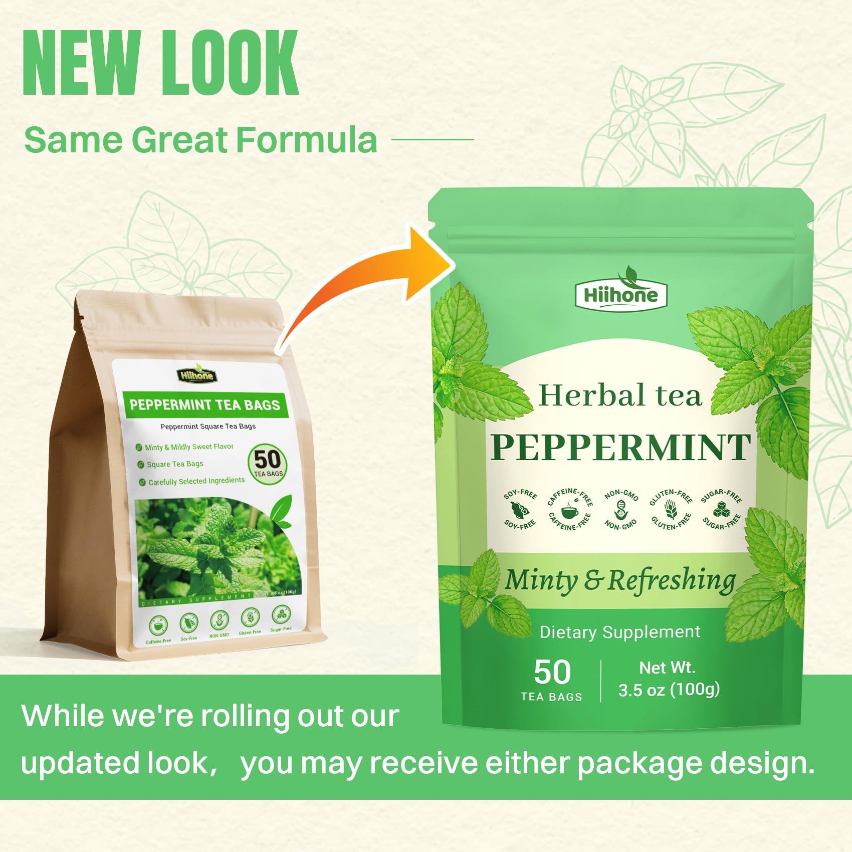 Hiihone peppermint tea bags with pure peppermint ingredients for daily delight.