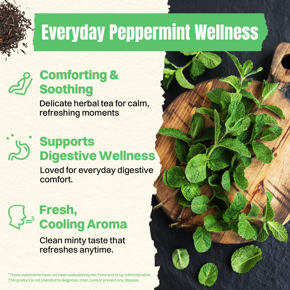 Hiihone peppermint tea leaves close-up highlighting pure Non-GMO peppermint aroma.