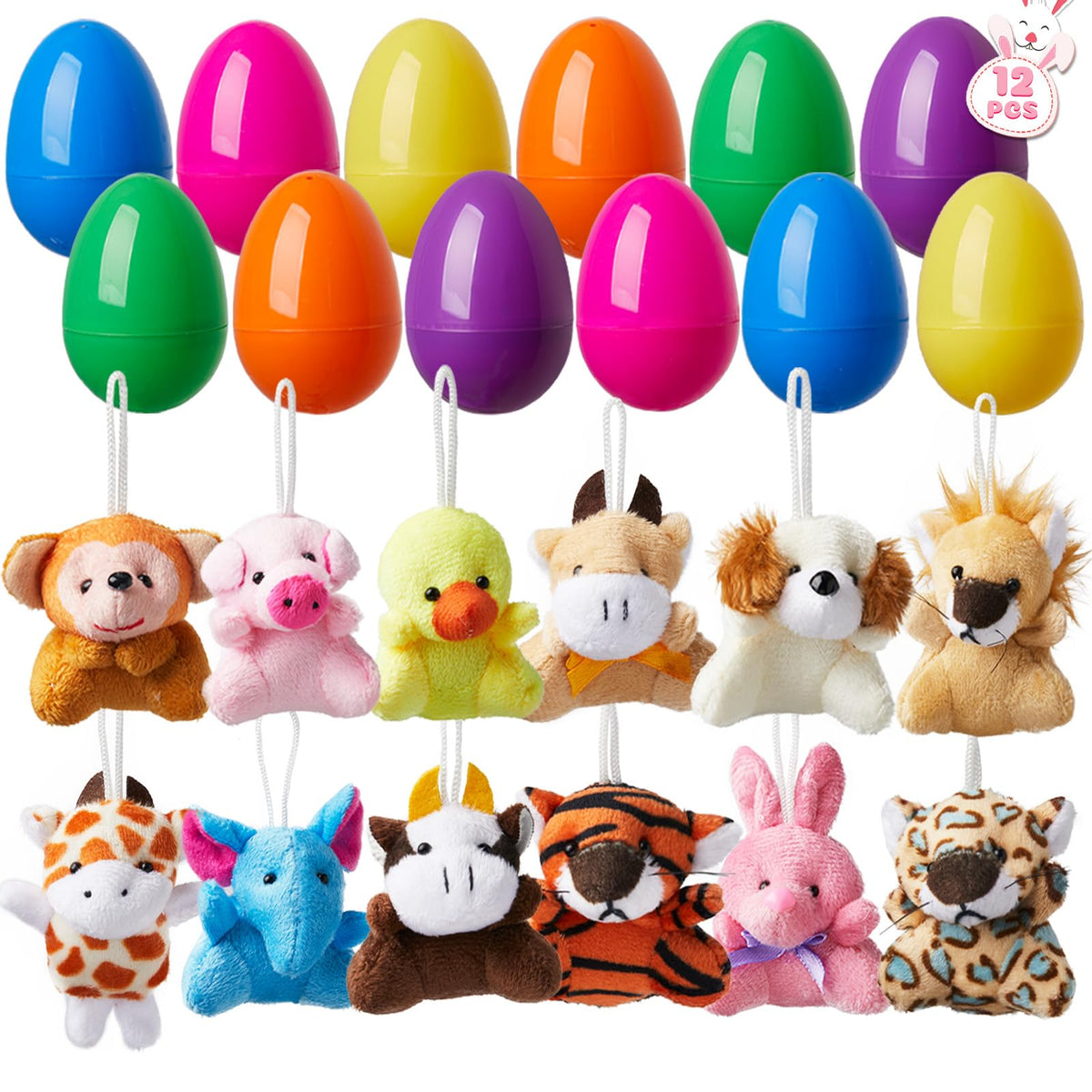 HIKISS Easter eggs with plush toys in a 12-pack for colorful egg hunts