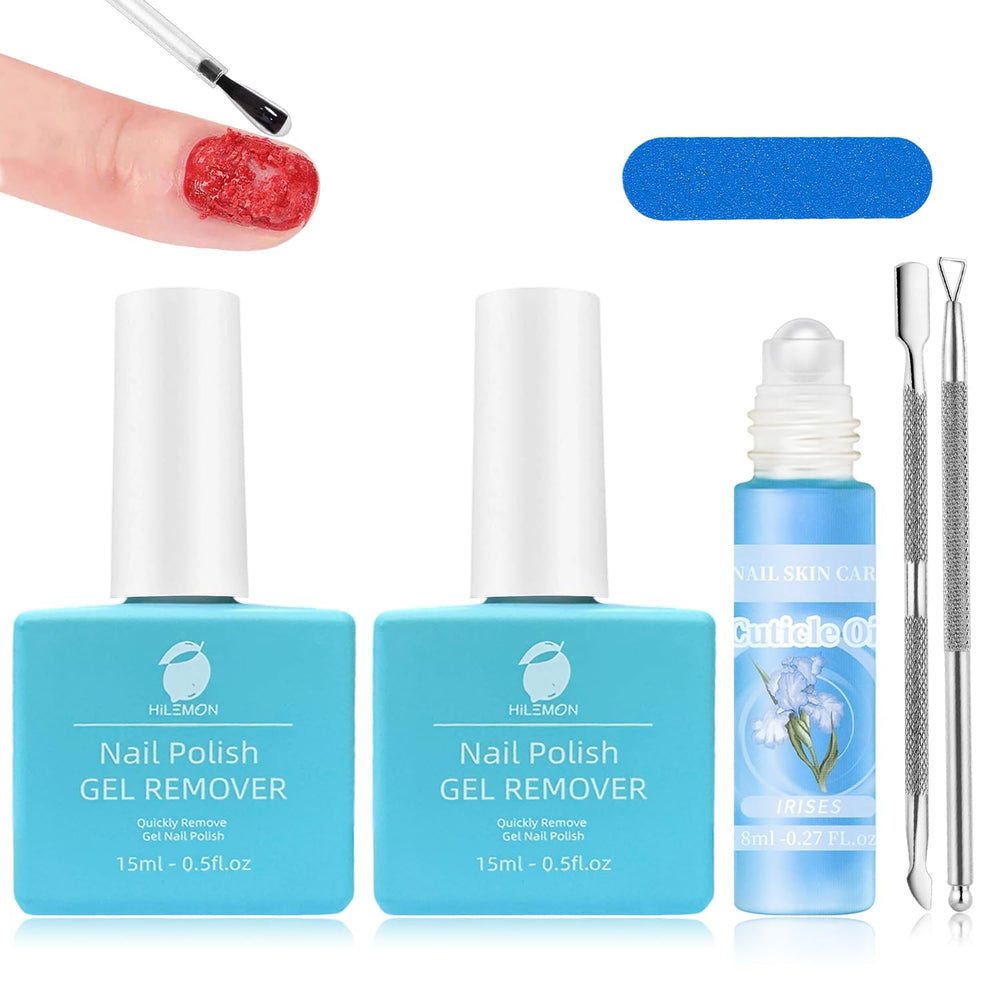 HiLemon quick gel remover bottle pour shows fast, clean gel removal.