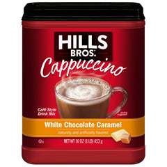 Hills Bros Cappuccino Mix mug with froth, ideal for hot coffee at home