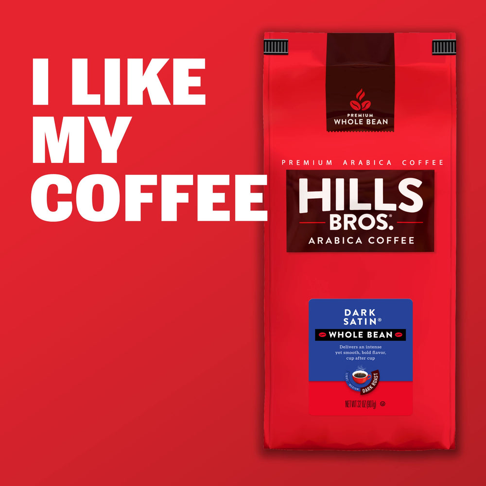 Hills Bros Dark Satin Kosher-certified label signaling pure, trusted brew
