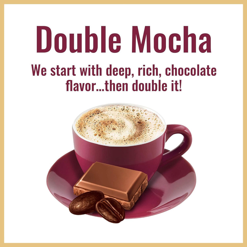 Hills Bros foam close-up shows silky froth and mocha notes.