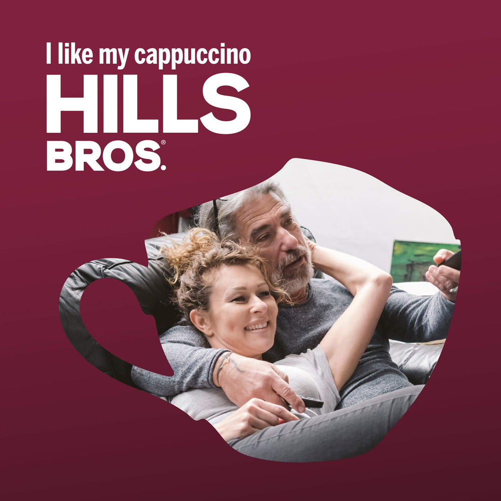 Hills Bros Iced Mocha Cappuccino beverage looks refreshing and creamy.
