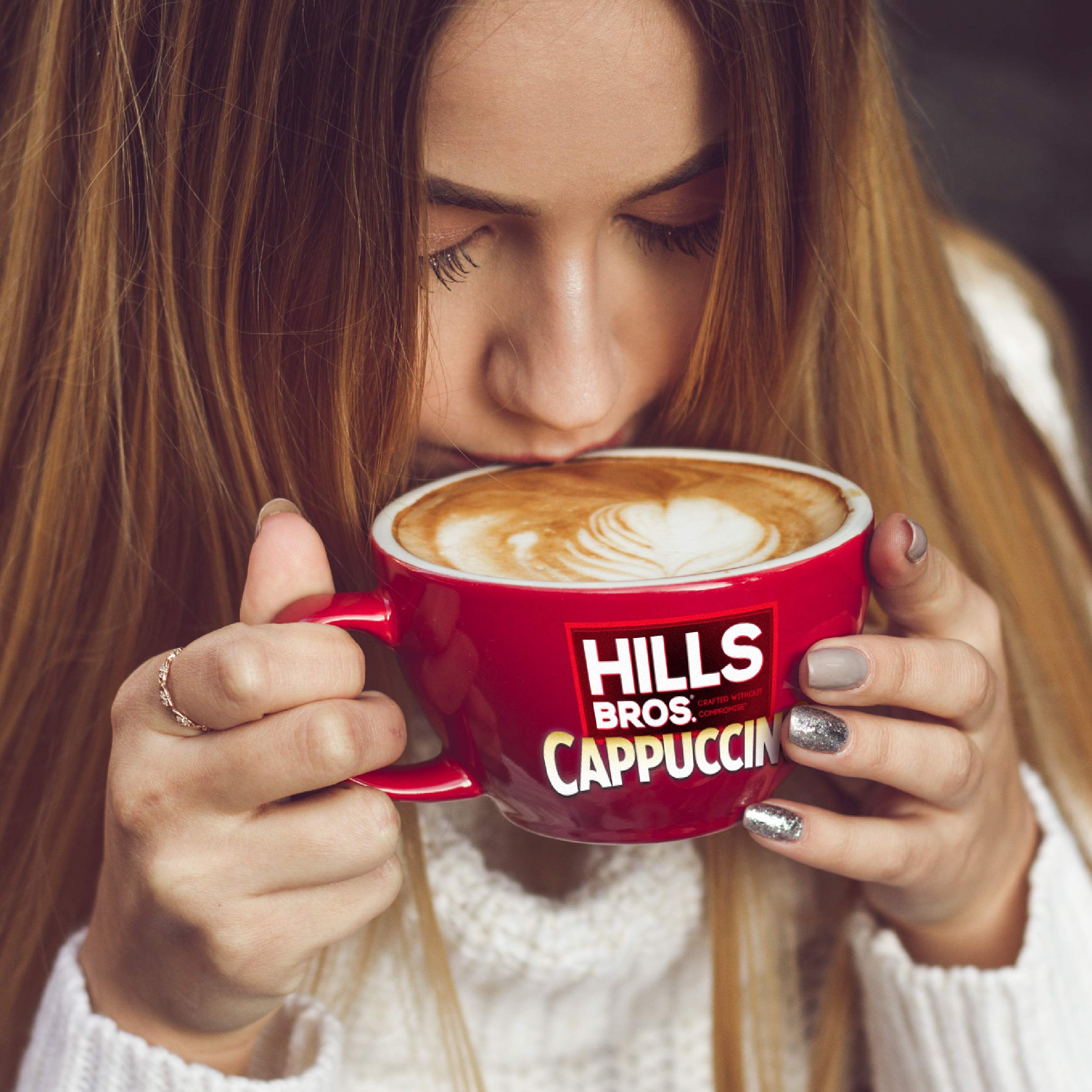 Hills Bros cappuccino setup in a home kitchen for everyday indulgence.