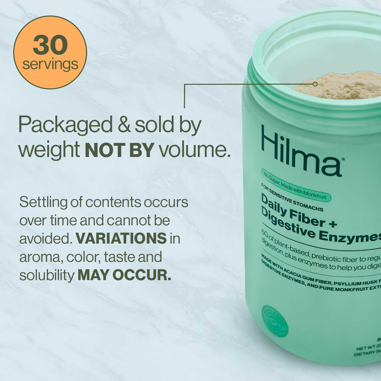 Hilma product bottle beside yogurt or smoothie centerpiece suggests versatile serving options.