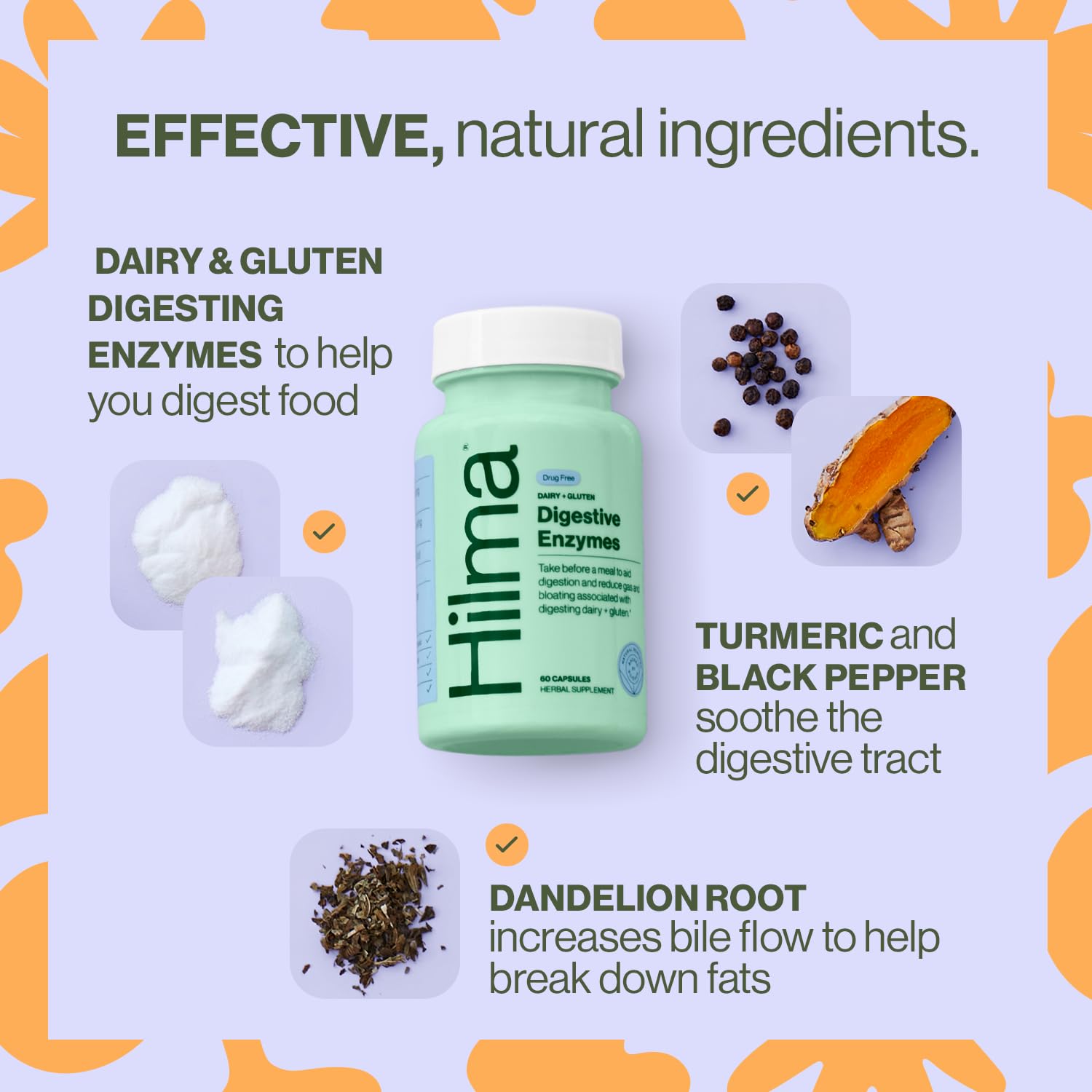 Hilma Digestive Enzymes with dandelion root for natural digestive support