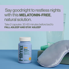 Hilma Sleep Aid capsules close-up showing vegan capsules with magnesium and L-theanine