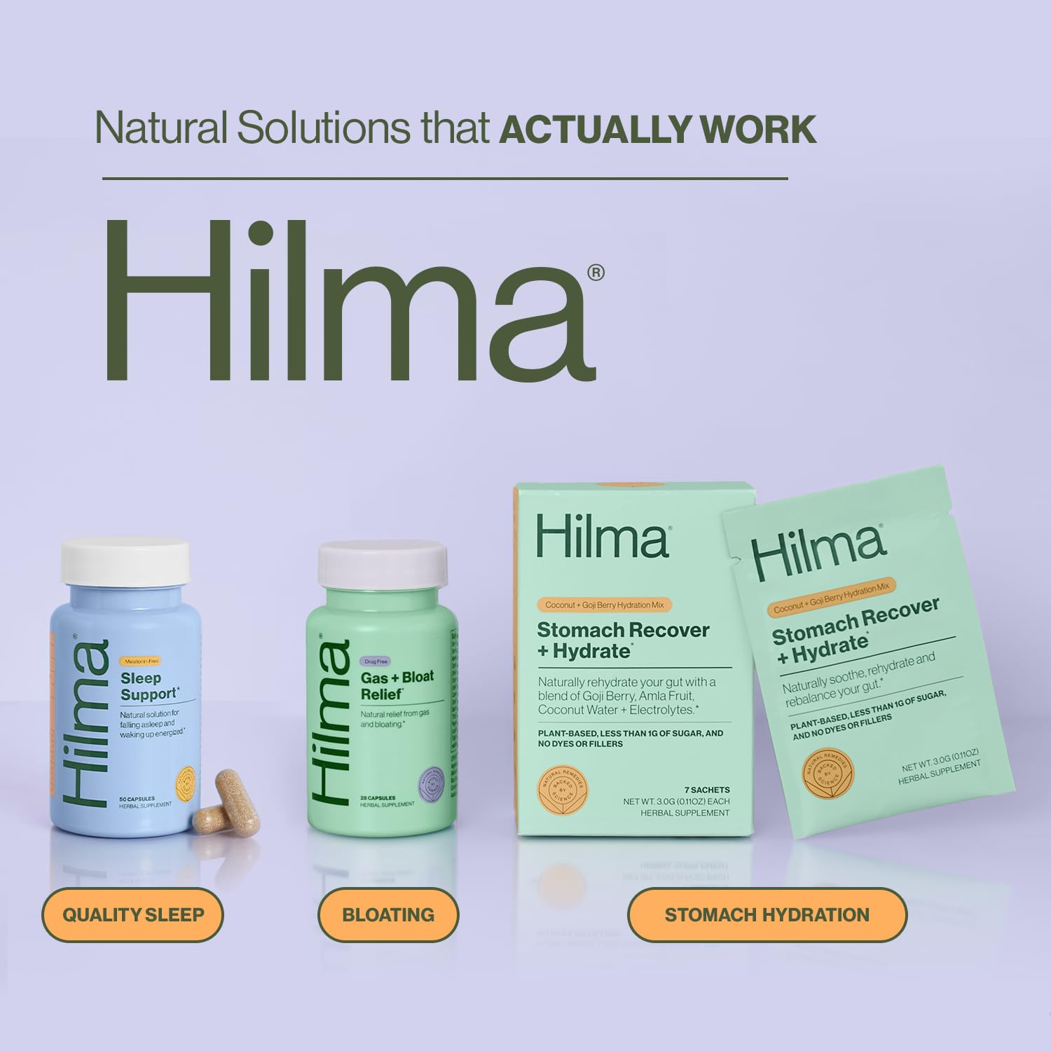 Hilma Sleep Aid vegan ingredients list emphasizing non-GMO and herbal blend