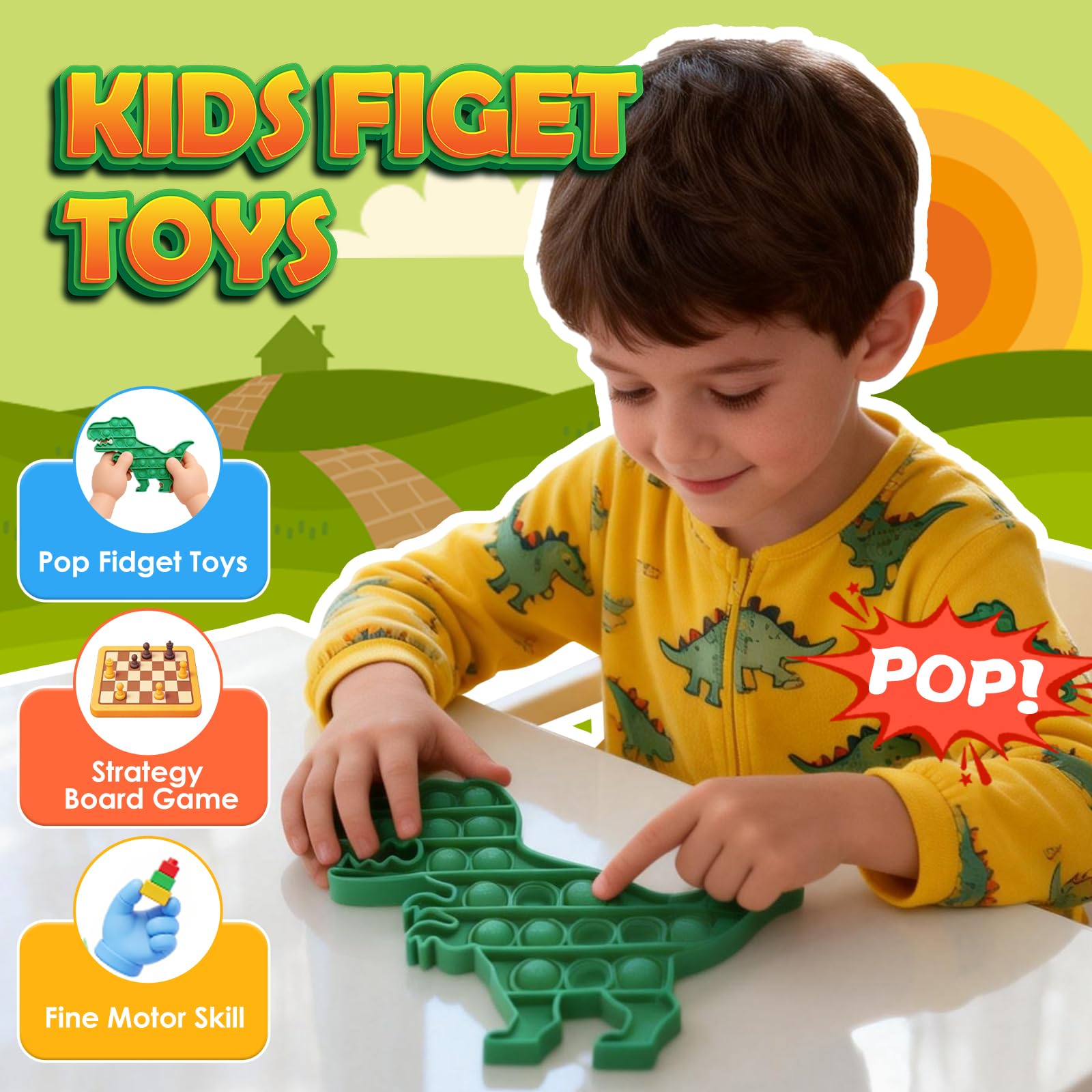 HILUDEER silicone dino popper green closeup emphasizes smooth edges and safety.