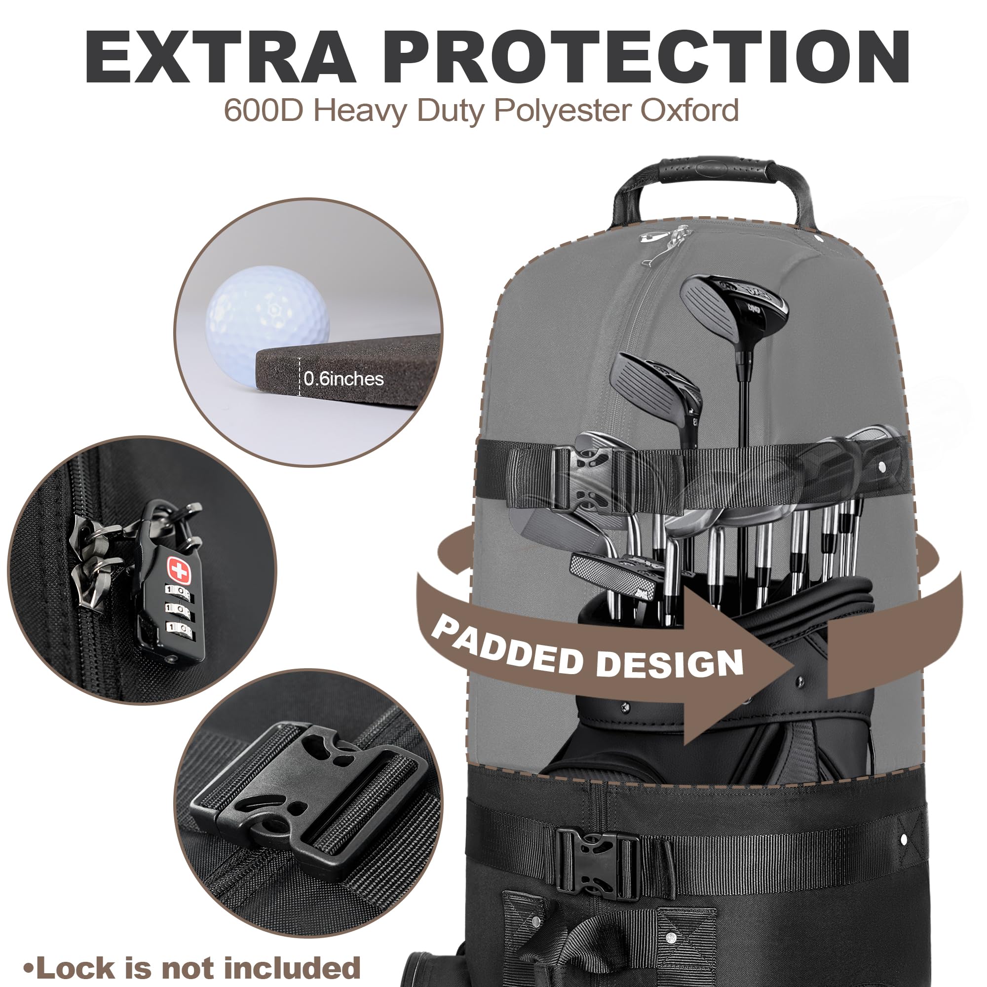 Himal Outdoors golf travel bag front view emphasizes universal size for all sets