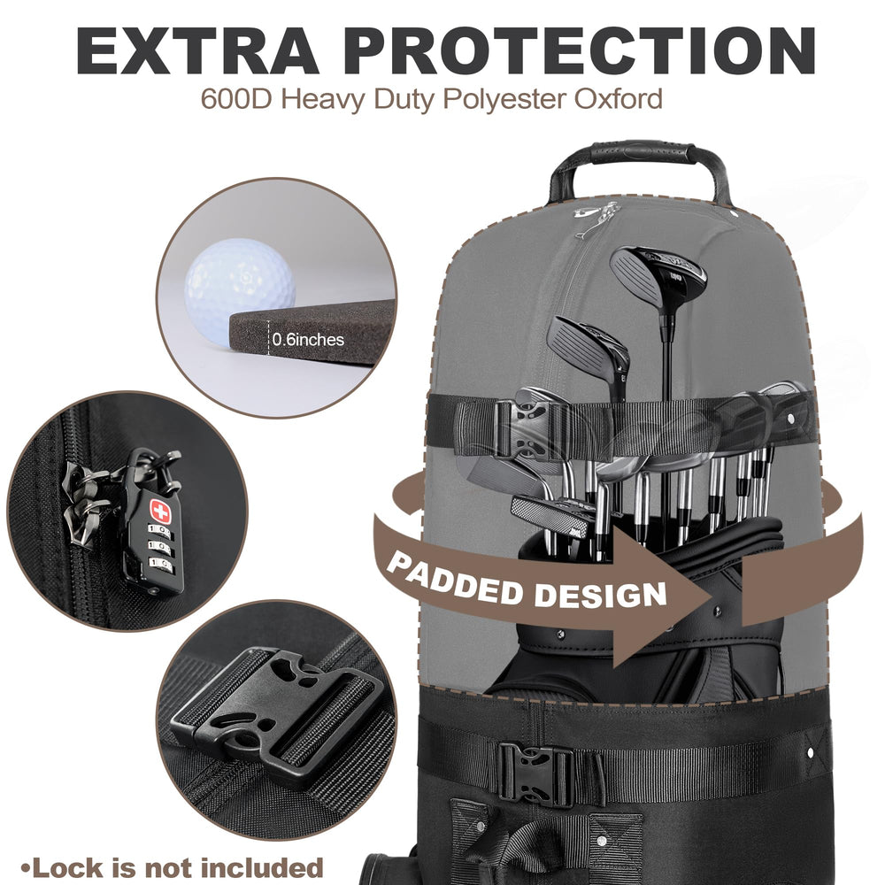 Himal Outdoors golf travel bag front view emphasizes universal size for all sets