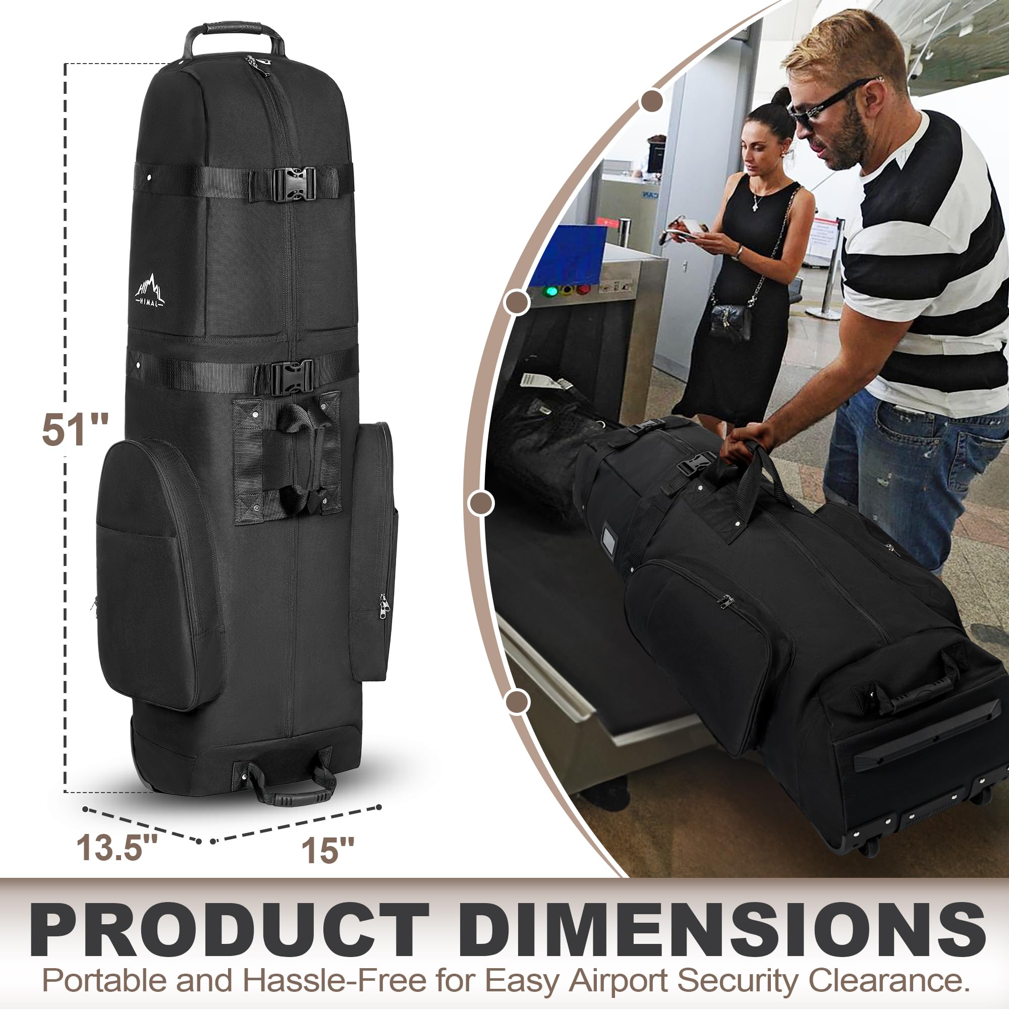 Himal Outdoors golf travel bag wheels image highlighting smooth transport through airports