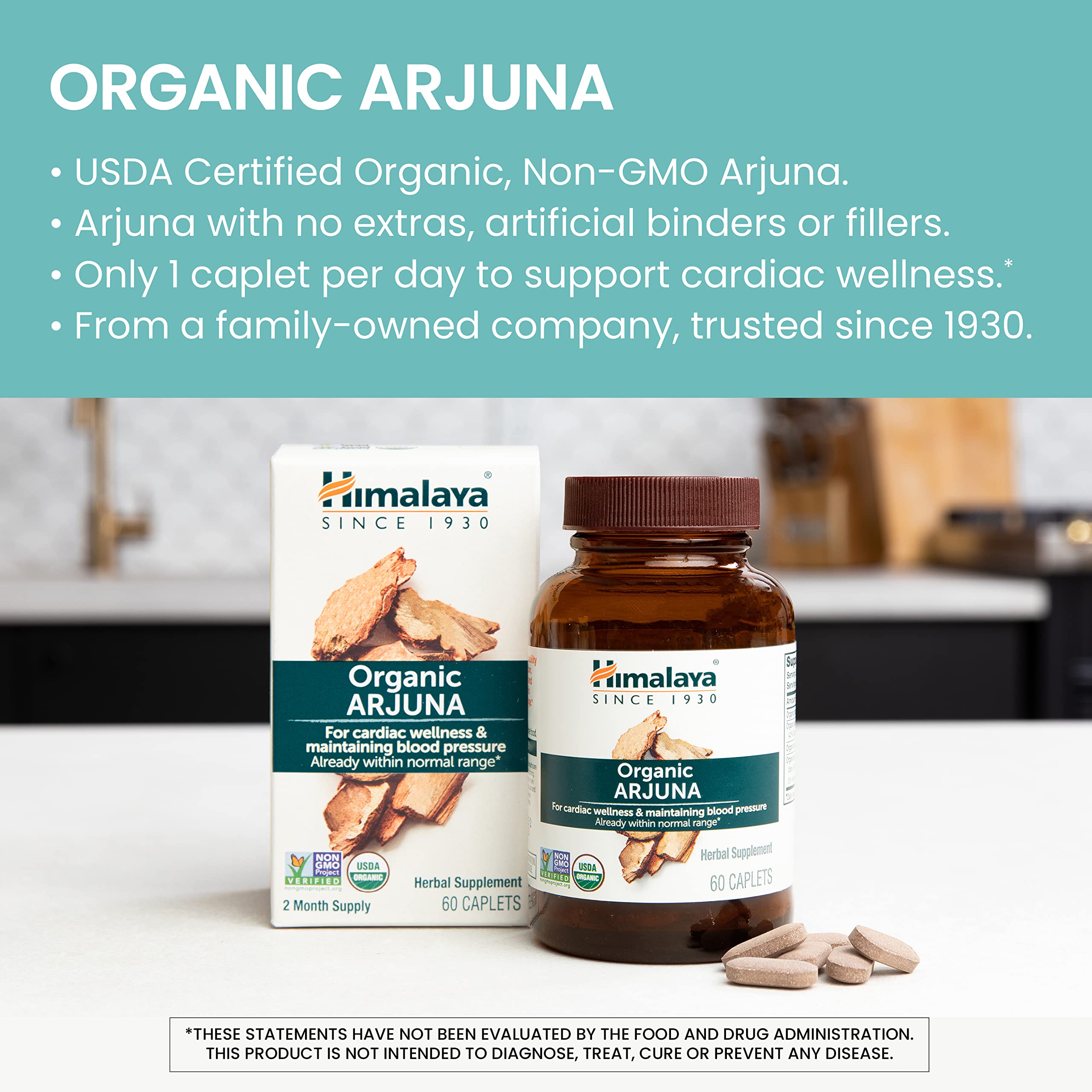 Himalaya Arjuna label highlights organic, vegan, and non-GMO quality