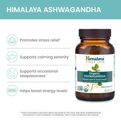 Himalaya Ashwagandha caplets closeup emphasizing stimulant-free daily use