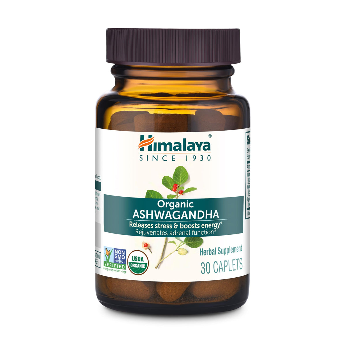 Himalaya Ashwagandha root caplets bottle features calm stress support imagined in daily use