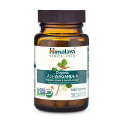 Himalaya Ashwagandha root caplets bottle features calm stress support imagined in daily use