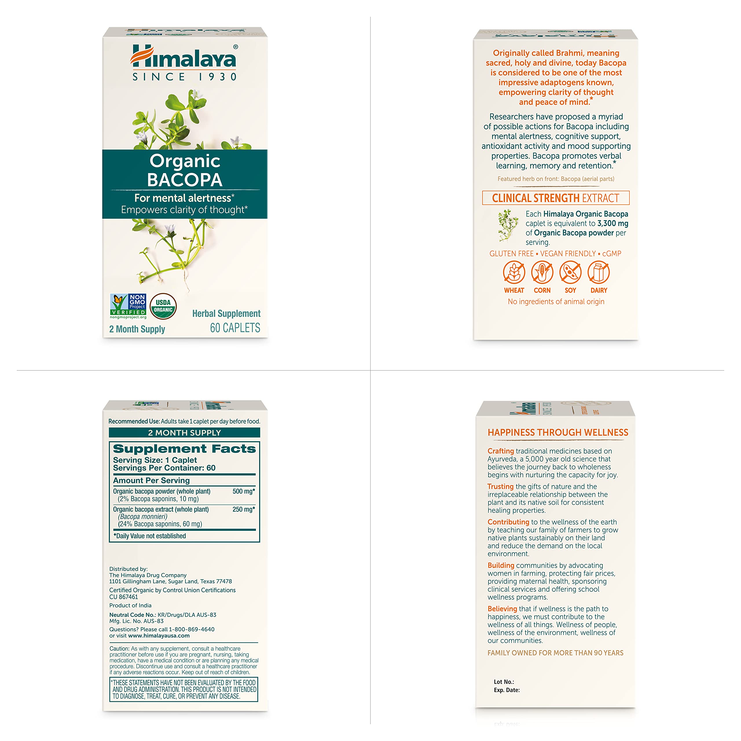 Himalaya Bacopa Organic dosing instructions closeup guides simple daily regimen.