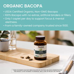 Himalaya Bacopa Organic powder extract visual emphasizes potent Ayurvedic formulation.
