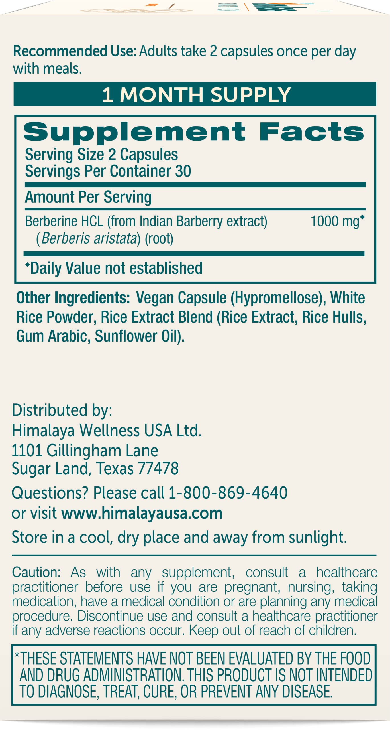 Himalaya Berberine capsules highlight vegan, gluten-free formula for daily balance.