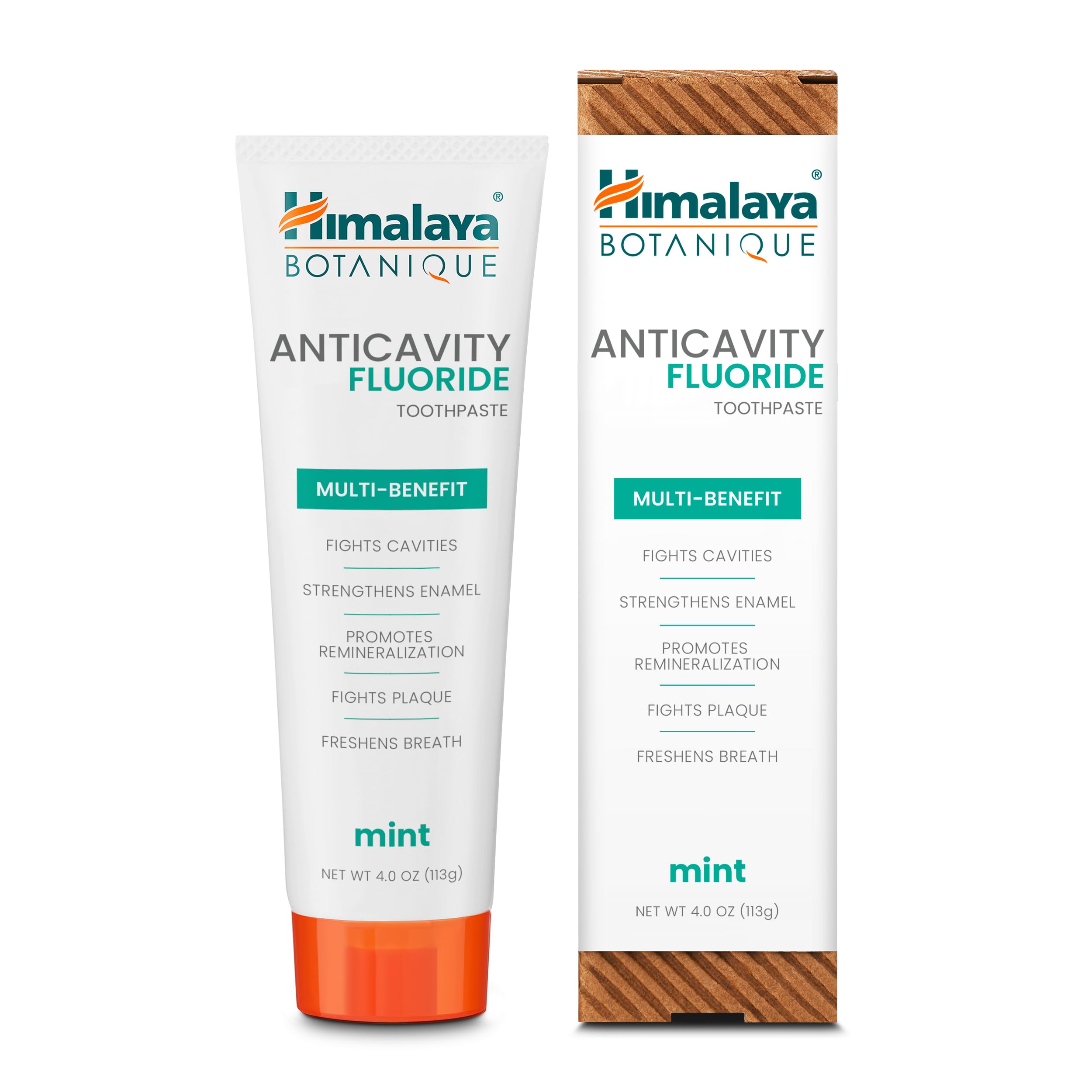 Himalaya Botanique anticavity toothpaste tube with mint formula for fresh breath.
