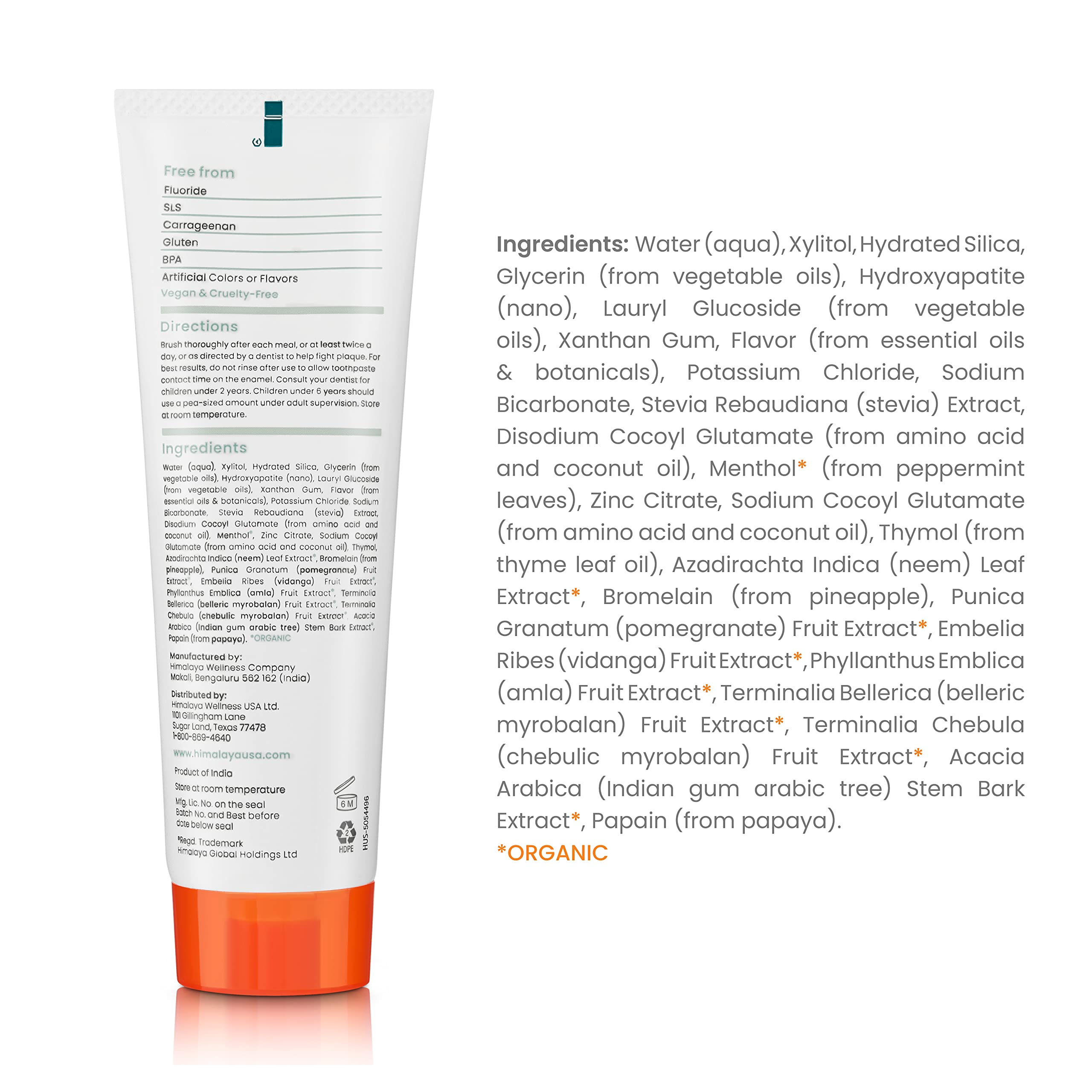 Himalaya Botanique hydroxyapatite ingredient chart shows nano mineral core