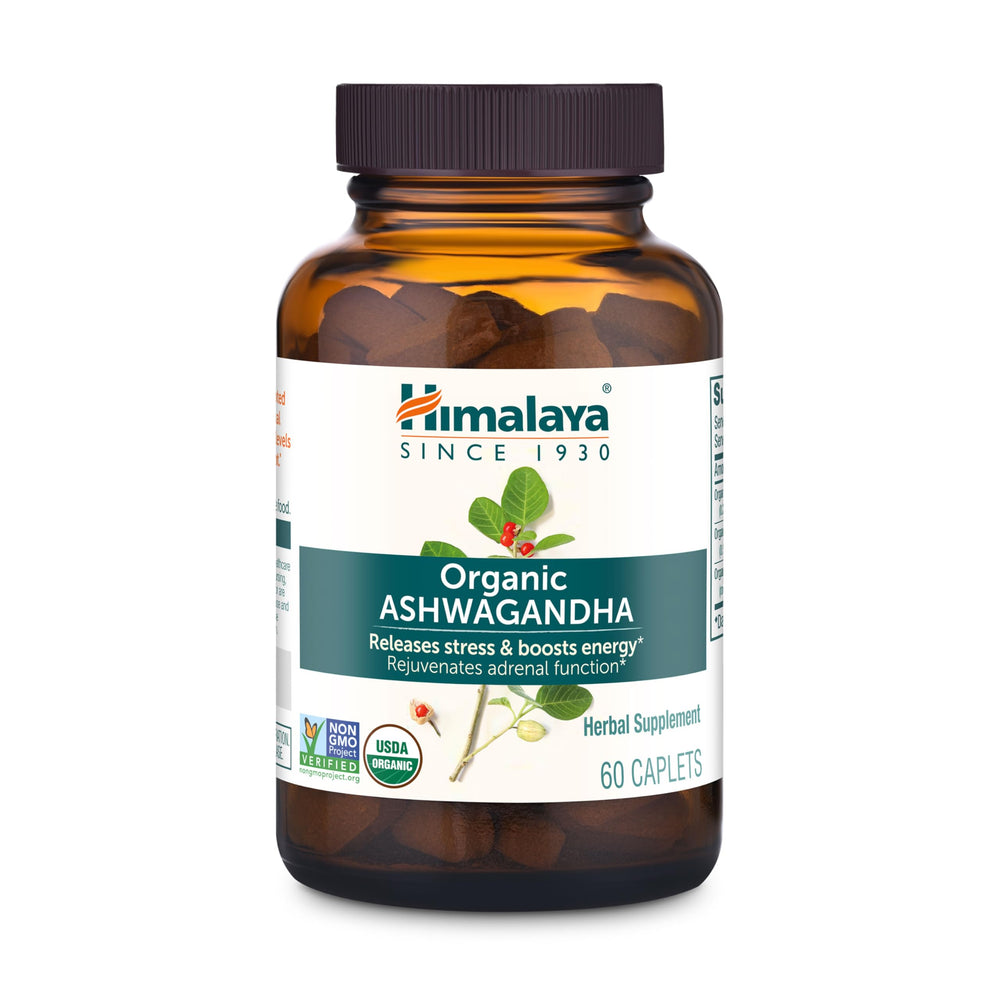 Himalaya Organic Ashwagandha 670 mg caplets front view for daily stress support
