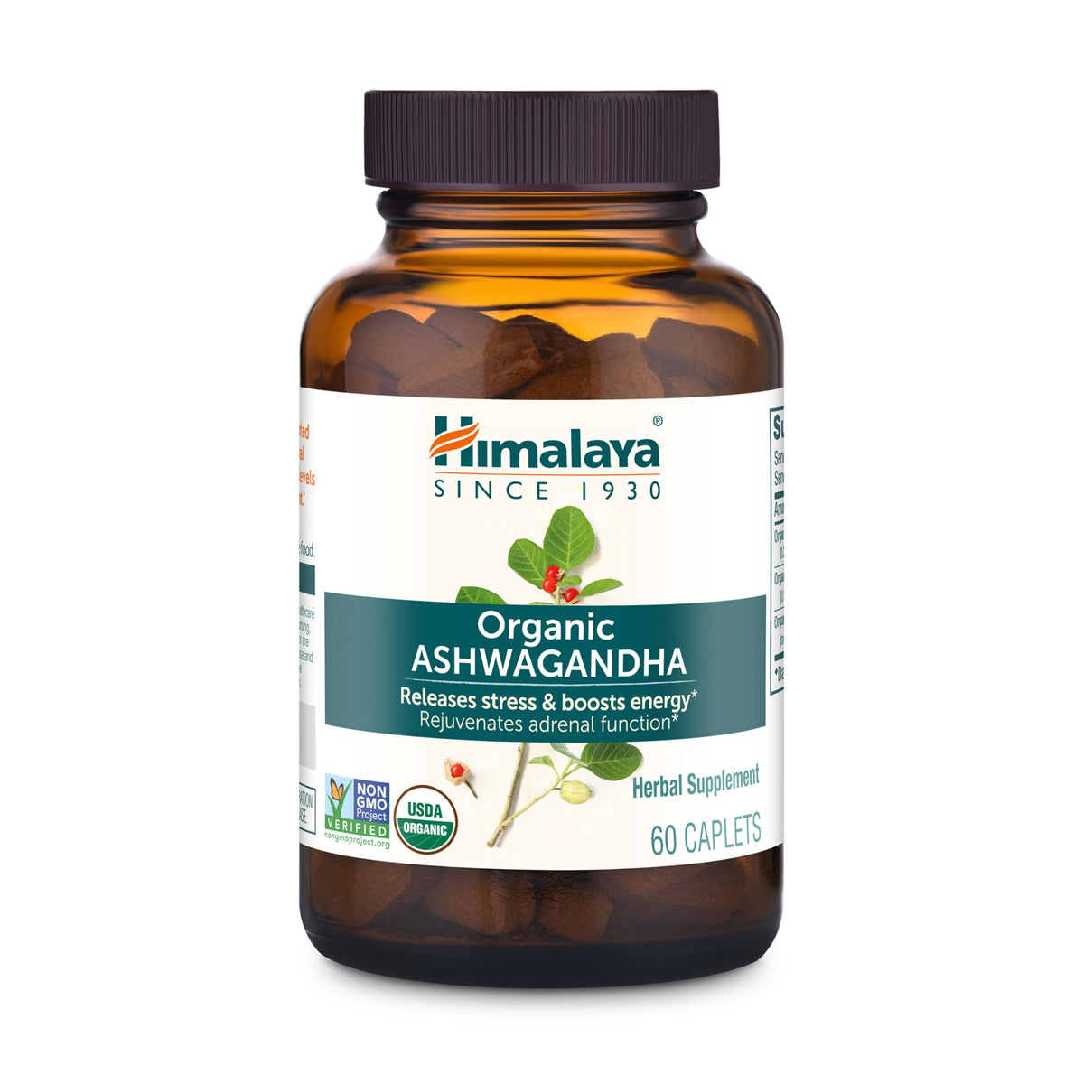 Himalaya Organic Ashwagandha 670 mg caplets front view for daily stress support
