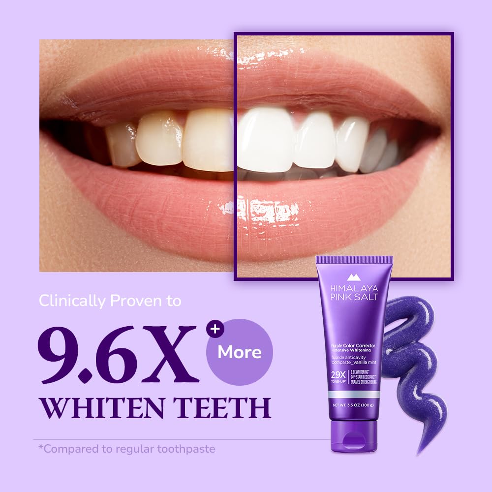 HIMALAYA PINKSALT Purple Toothpaste deep-stain action demonstrates stain-removal potential.